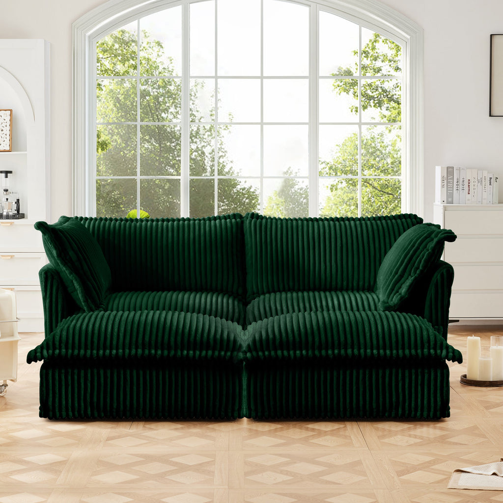 Slipcovered 2 Seater Sofa with 2 Ottomans - Corduroy