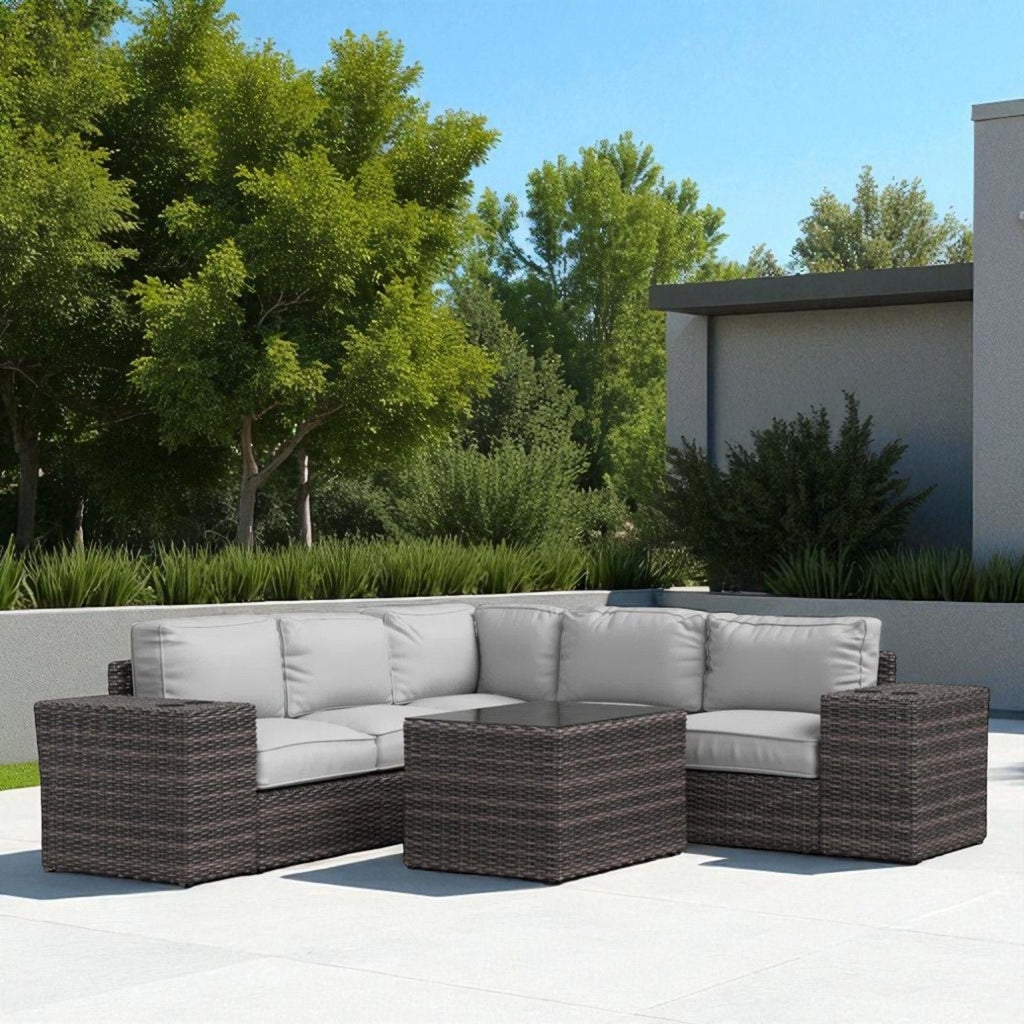 Modern Patio Rattan Sectional Set with Cushions - Multiple Set Options