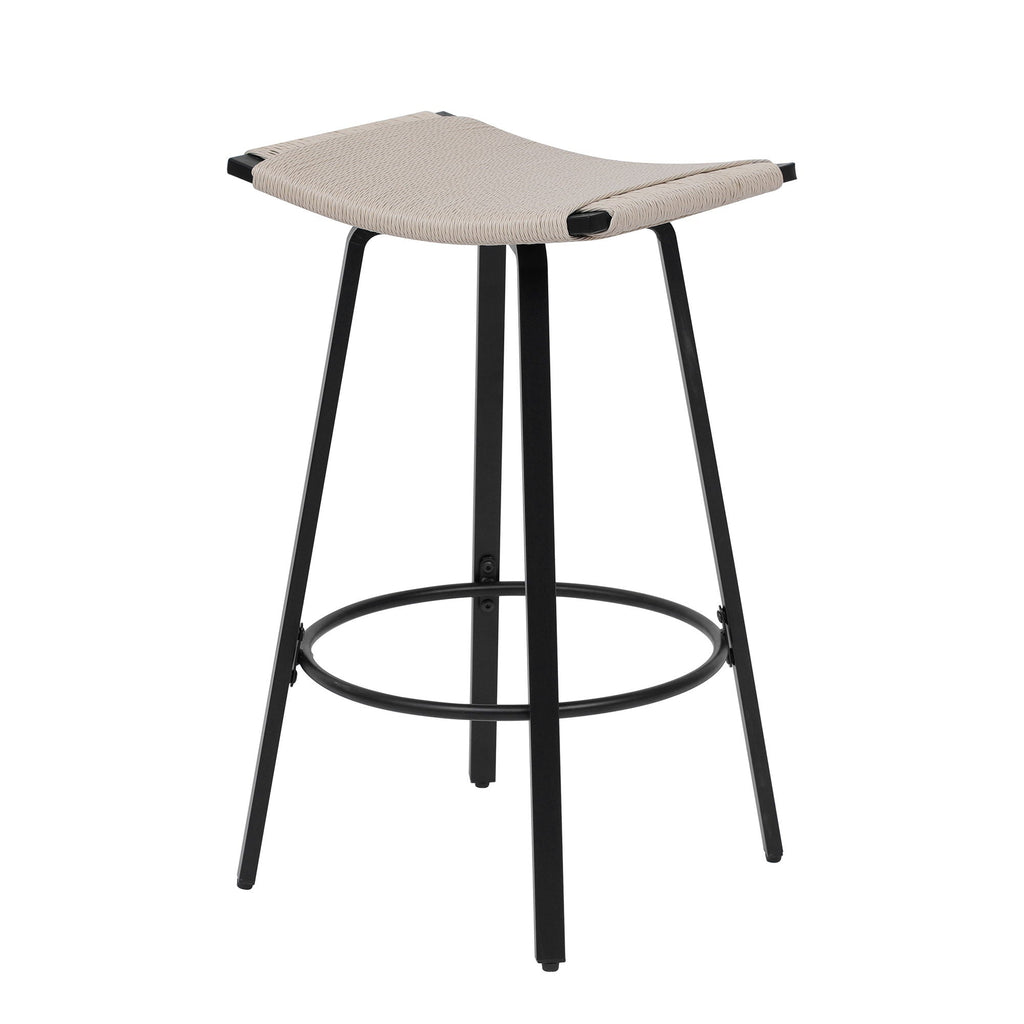 Counter Height Bar Stools Backless Handwoven Set with Round Footrest - Creamy White