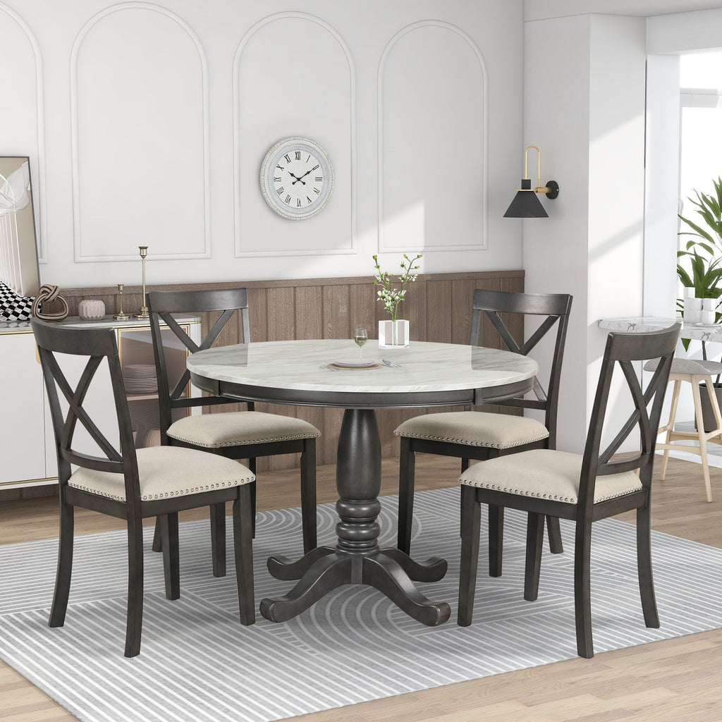 Solid Wood 5 Piece Dining Room Set with Table and 4 Chairs - White or Dark Gray