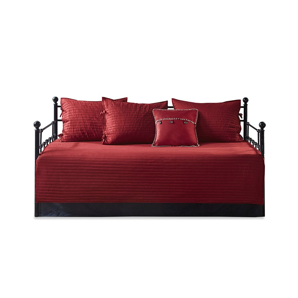 6 Piece Reversible Plaid Daybed Cover Set with Reversible Herringbone Design - Plaid