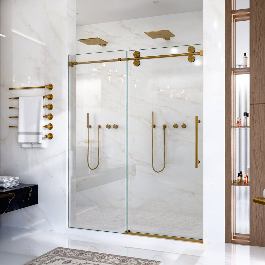 Frameless Sliding Shower Door with Quiet Rollers - Brushed Gold