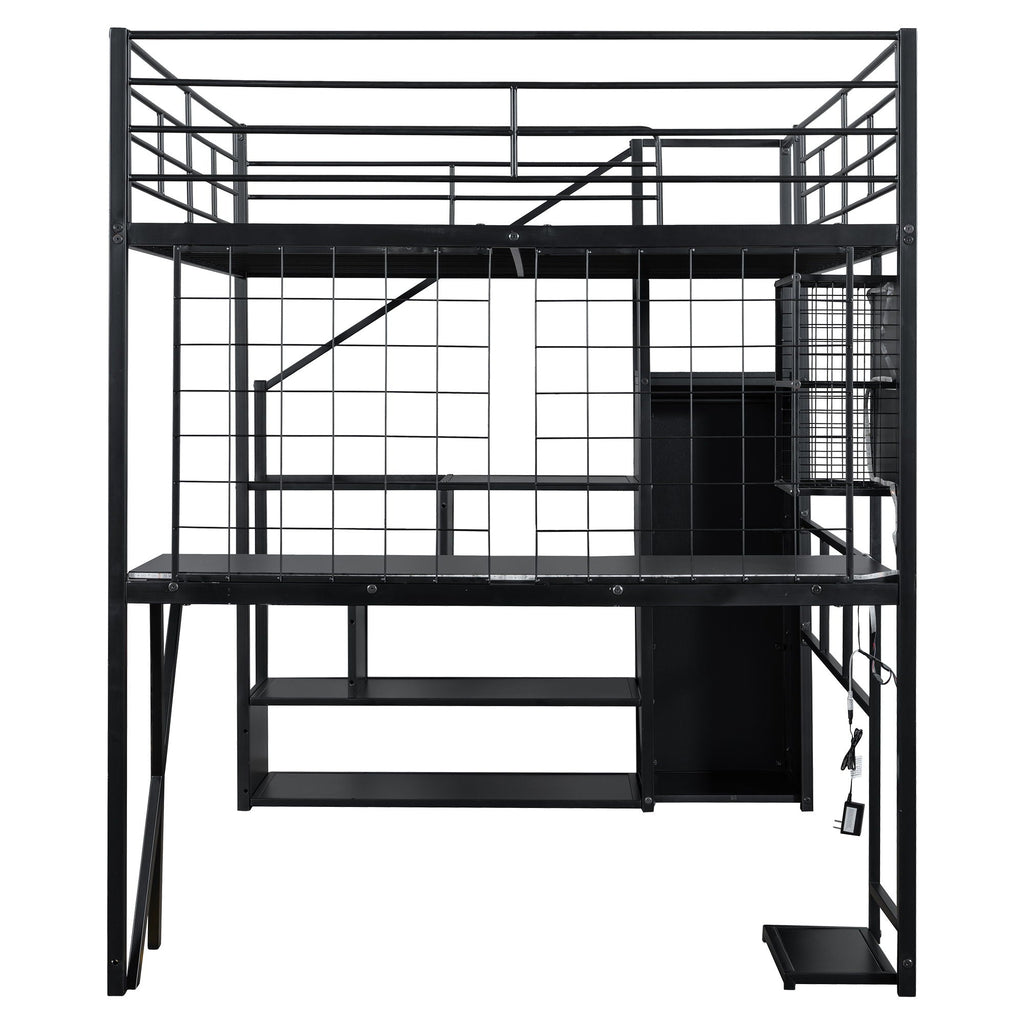 Loft Bed with Built-In Work Station, Wardrobe & Storage Staircase – White or Black