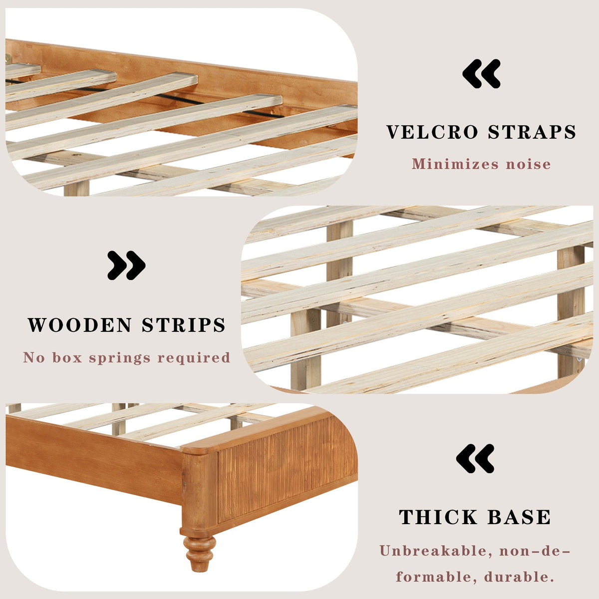 Platform Bed Frame with Tall Headboard - Solid Wood, Queen & King Sizes