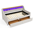 Twin Upholstered Sofa Bed with LED Lights and Storage Drawers - Beige