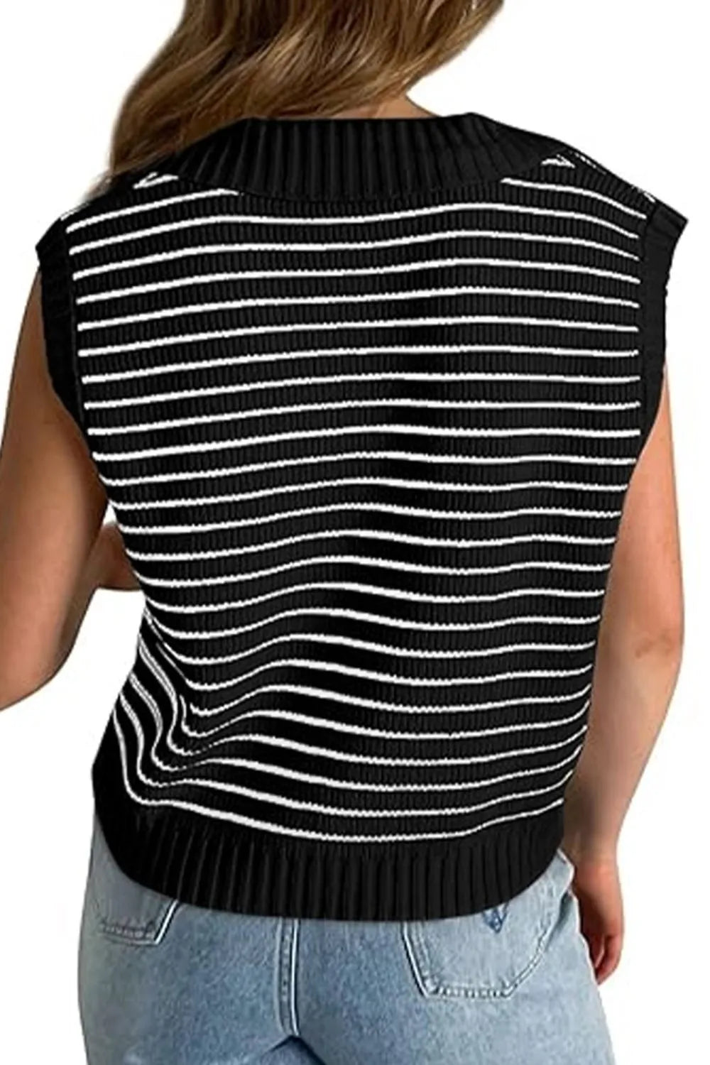 Stripe Turn-Down Johnny Collar Sweater Vest