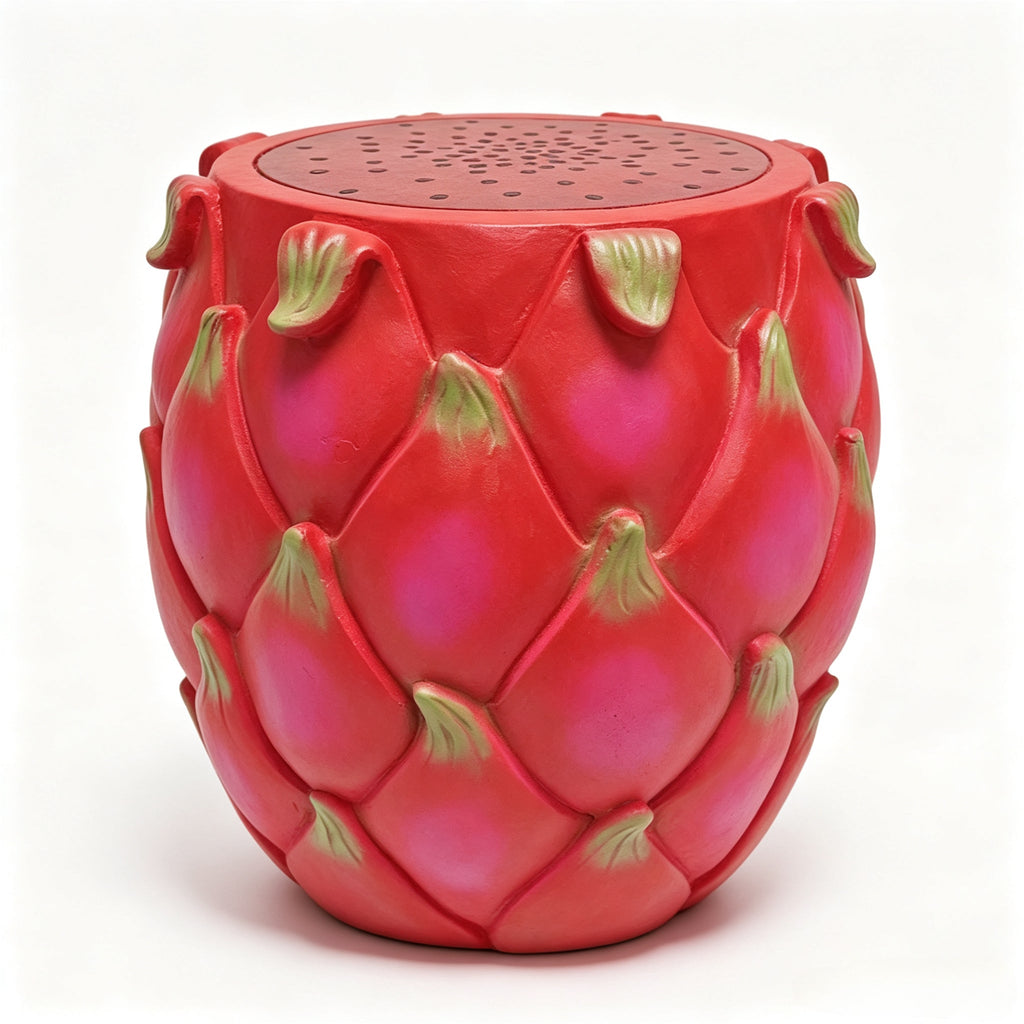 Oversized Resin Dragon Fruit Stool with Sturdy Resin Construction - Red