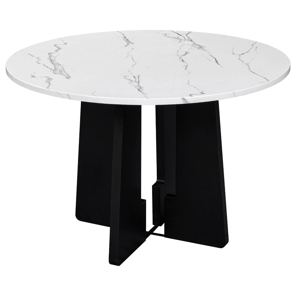 5 Piece Round Dining Table Set with Upholstered Chairs - Black or White
