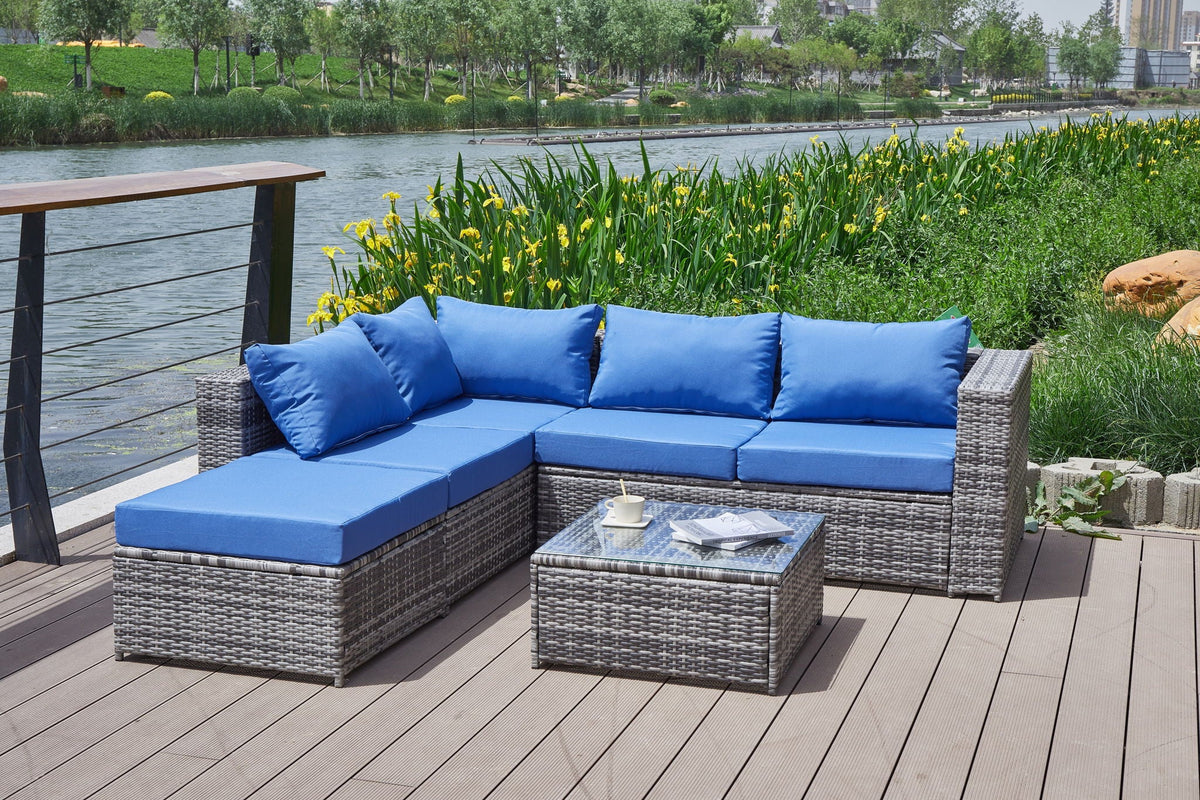 Dark Gray Patio Sofa With Cushions and Table - All-Weather Wicker