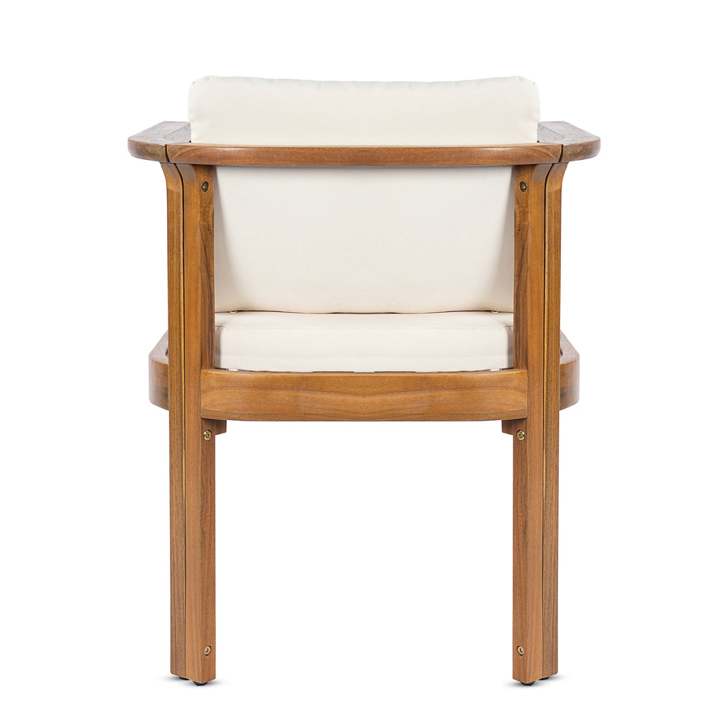 Outdoor Dining Chair Set of 2 with Curved Acacia Wood Arms - Teak Finish