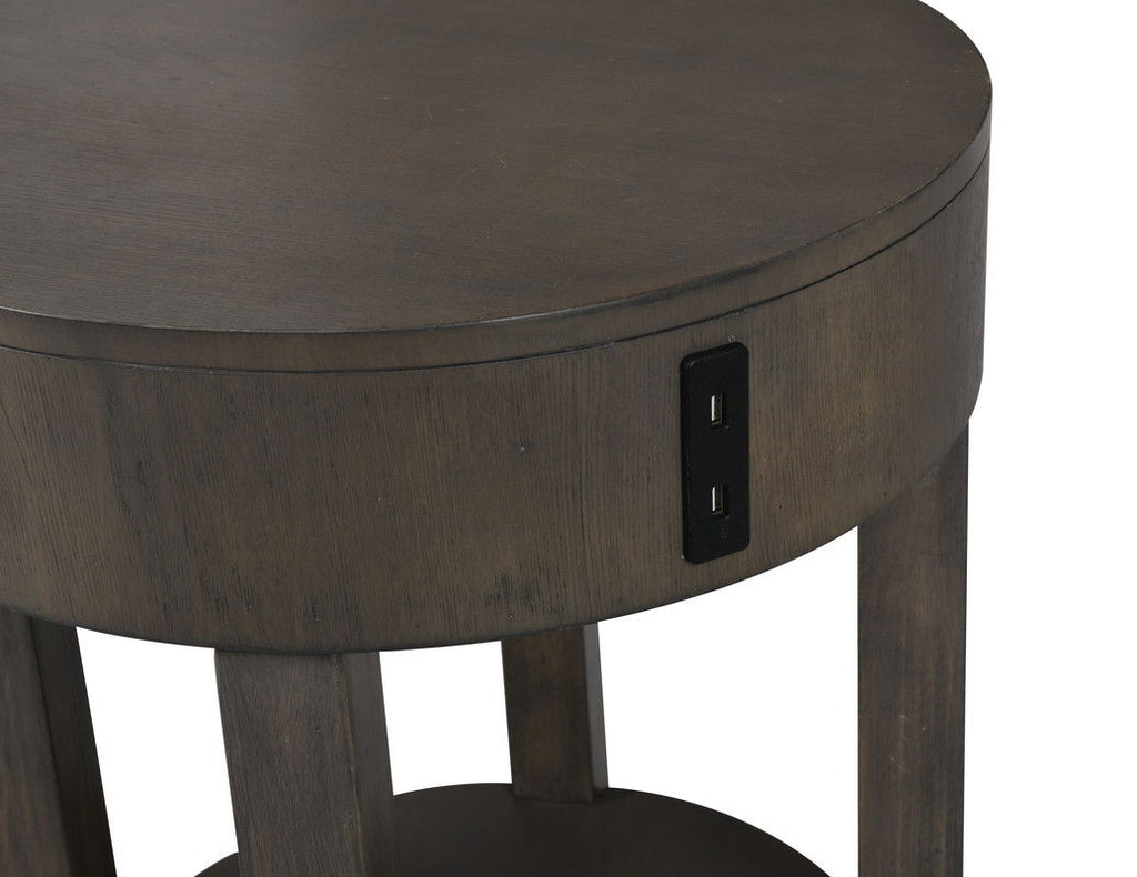 Light Brown MDF End Table with USB Ports - Storage Shelf
