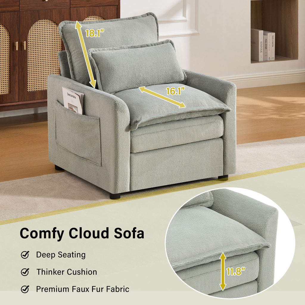 Modern Single Seat Accent Chair with Side Storage Pockets - Multiple Colors