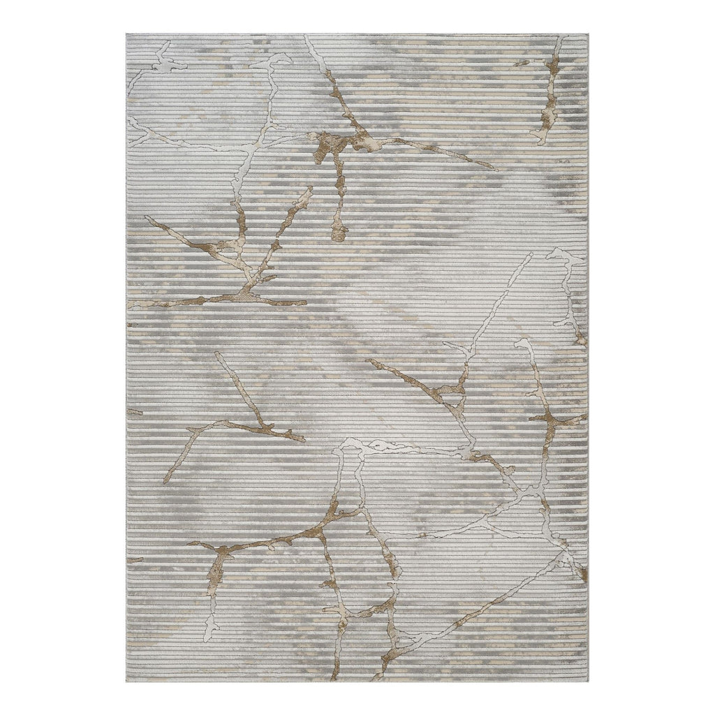 Geometric Area Rug with 3D Effect - Ivory / Gray