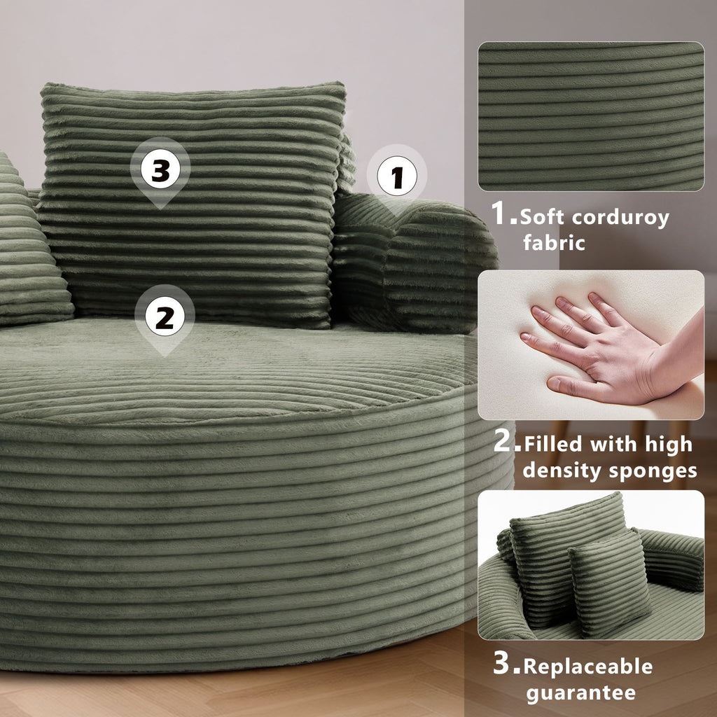 Round Sofa Bed with Memory Foam and 3 Pillows - Multiple Colors