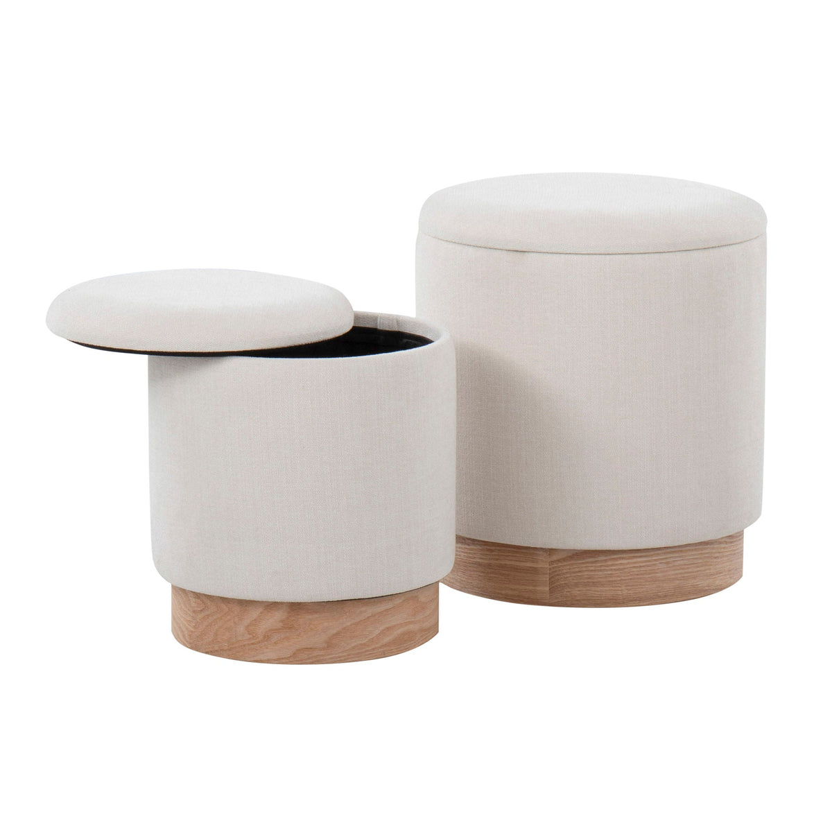 Contemporary Nesting Ottoman Set with Cushioned Top - Beige or Black