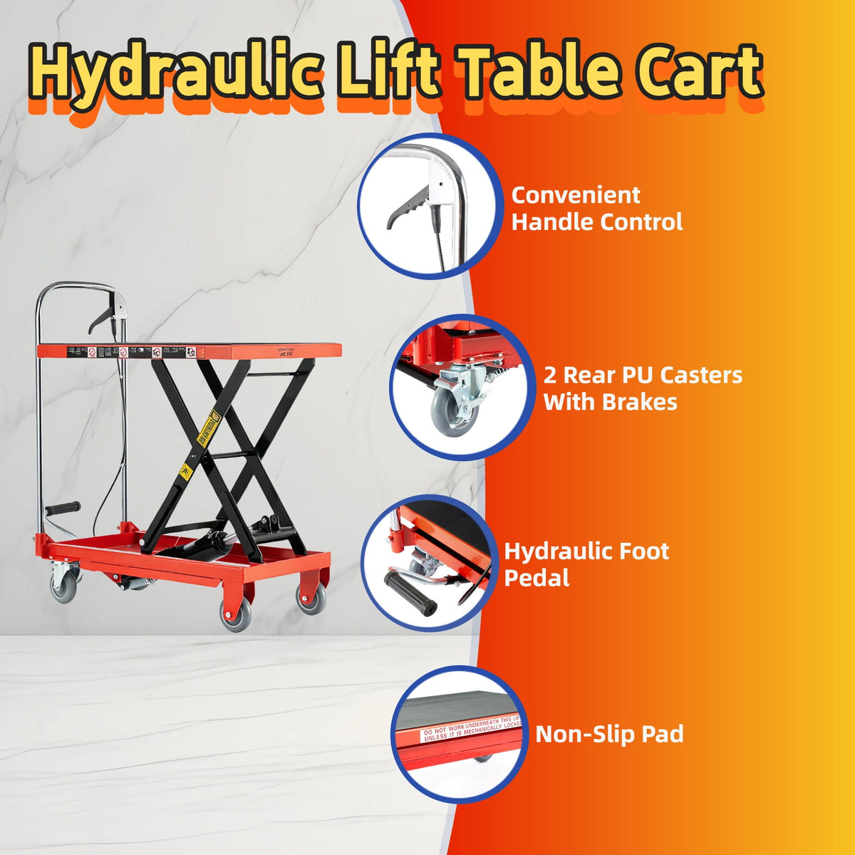 Hydraulic Lift Table Cart with 500 Lbs Load Capacity - Red / Black