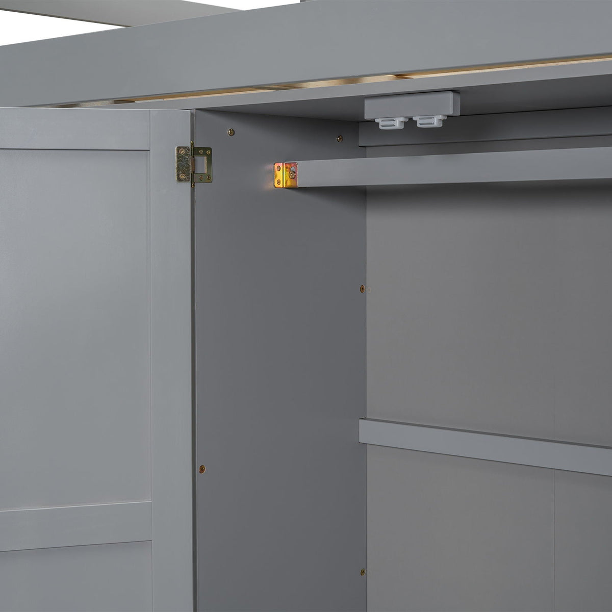 Full Size Loft Bed with Built-In Wardrobe, Shelves, and Drawers - White or Dark Gray