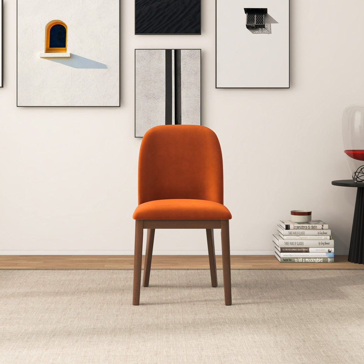 Comfort Dining Chair Set of 2 with Solid Wood Legs - Beige, Orange, Blue, Green
