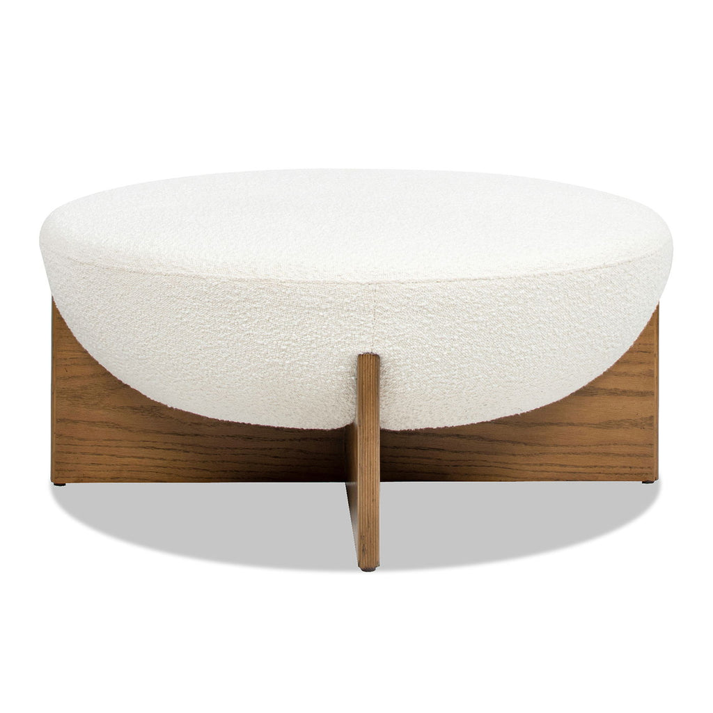 Round Upholstered Ottoman with Handmade Artisanal Quality - White
