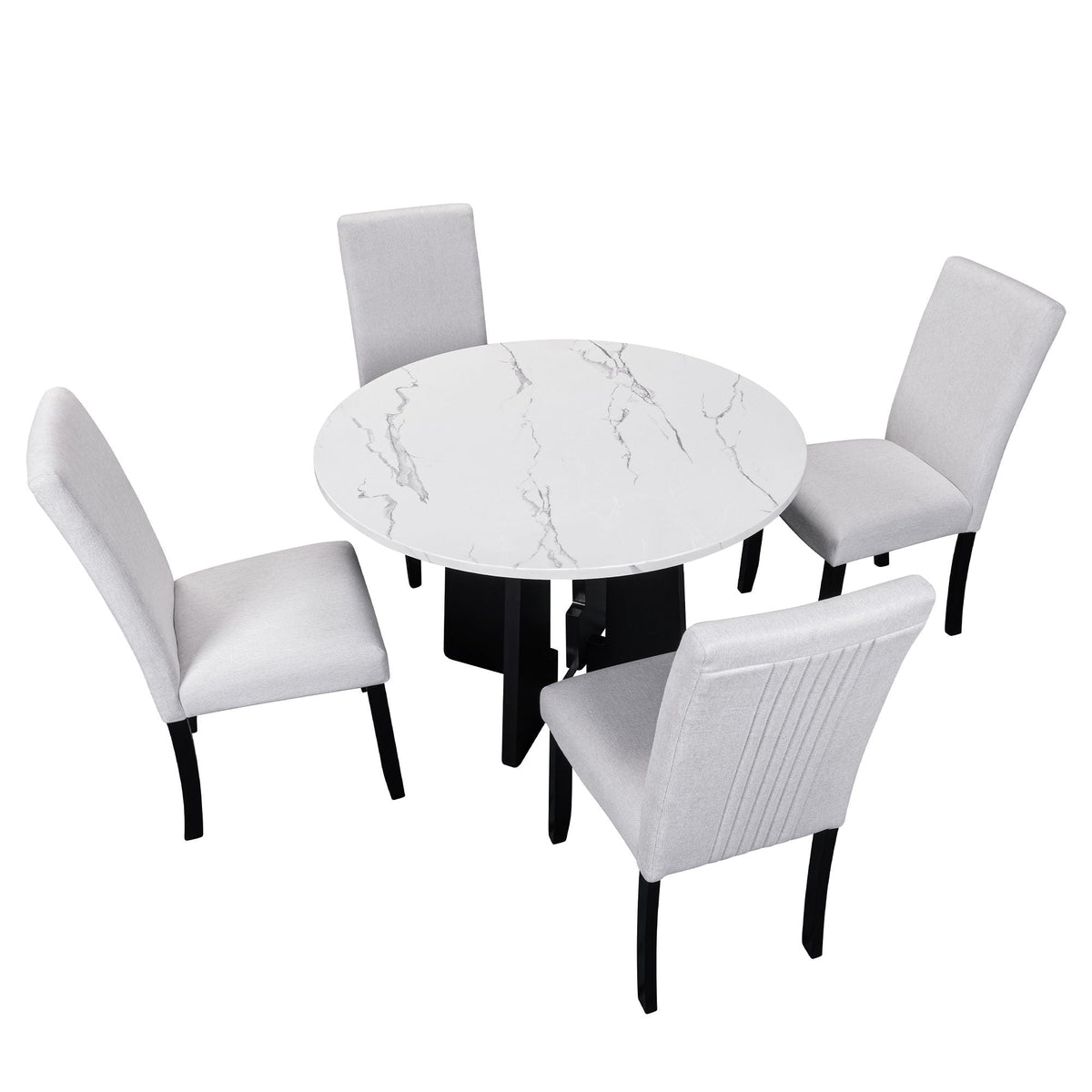 5 Piece Round Dining Table Set with Upholstered Chairs - Black or White