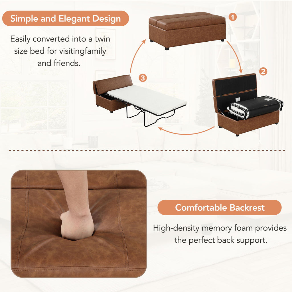 Twin Size Folding Ottoman Sleeper Bed with Mattress - Light Brown, Black, Dark Gray, White
