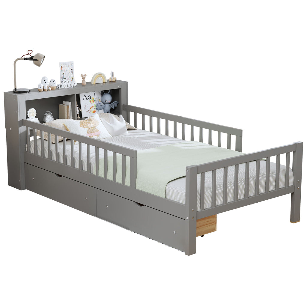Twin Storage Bed with Headboard Rack & Under-Bed Drawers - Multiple Colors