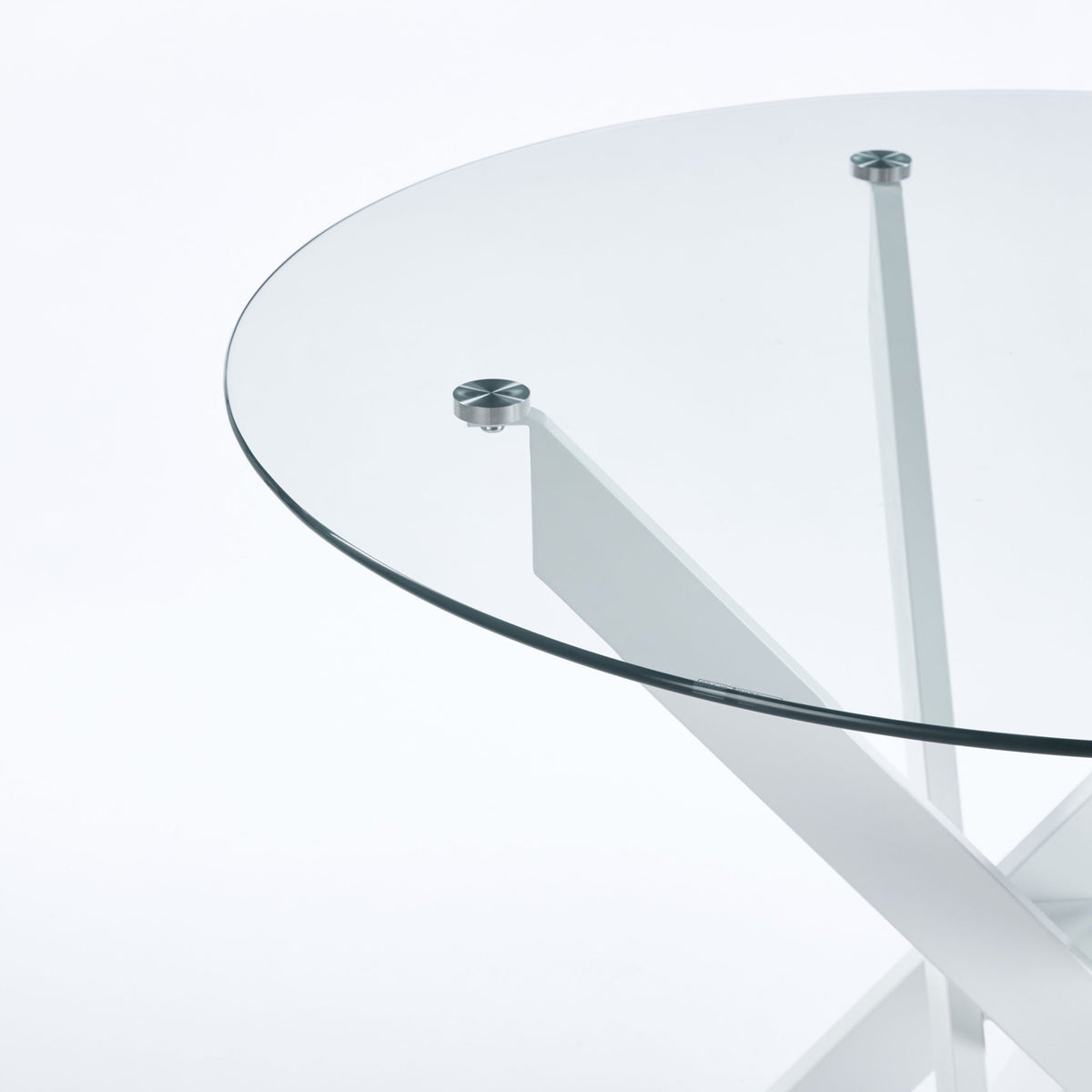 Dining Table With Cross Metal Leg And Tempered Glass