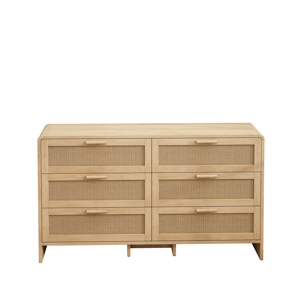Modern Arc Shaped Rattan Accent Cabinet with 6 Drawers - Light Brown