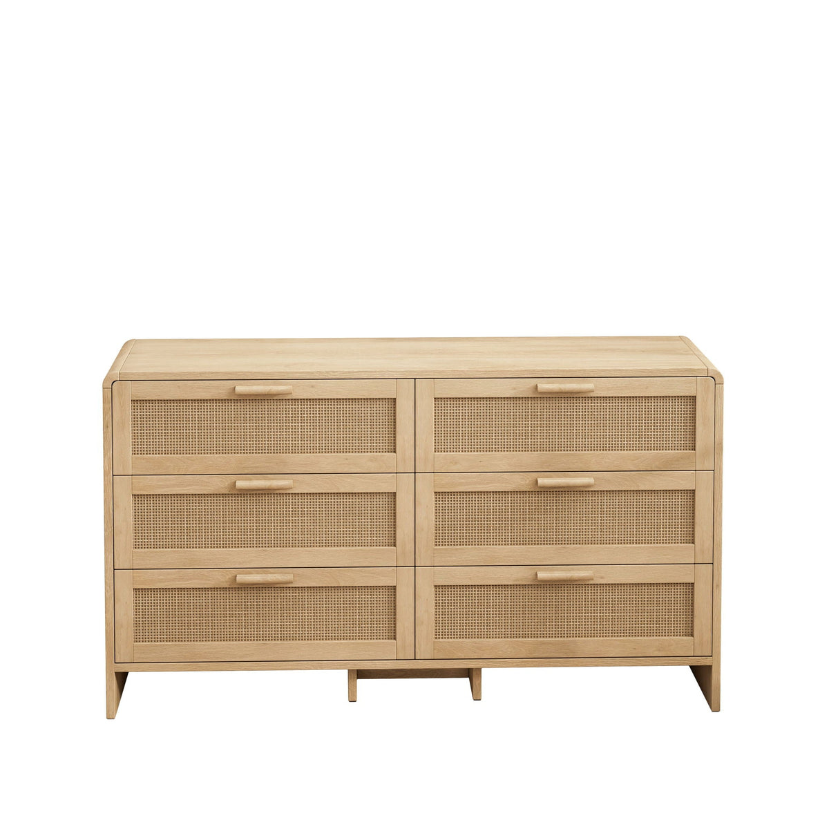Modern Arc Shaped Rattan Accent Cabinet with 6 Drawers - Light Brown