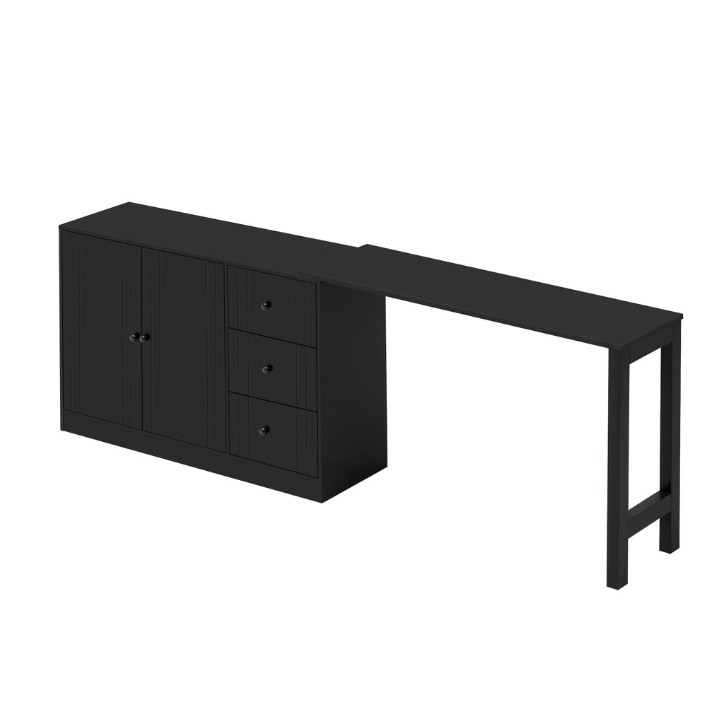Wooden Sideboard with Extendable Table - Black, White, or Black+Natural