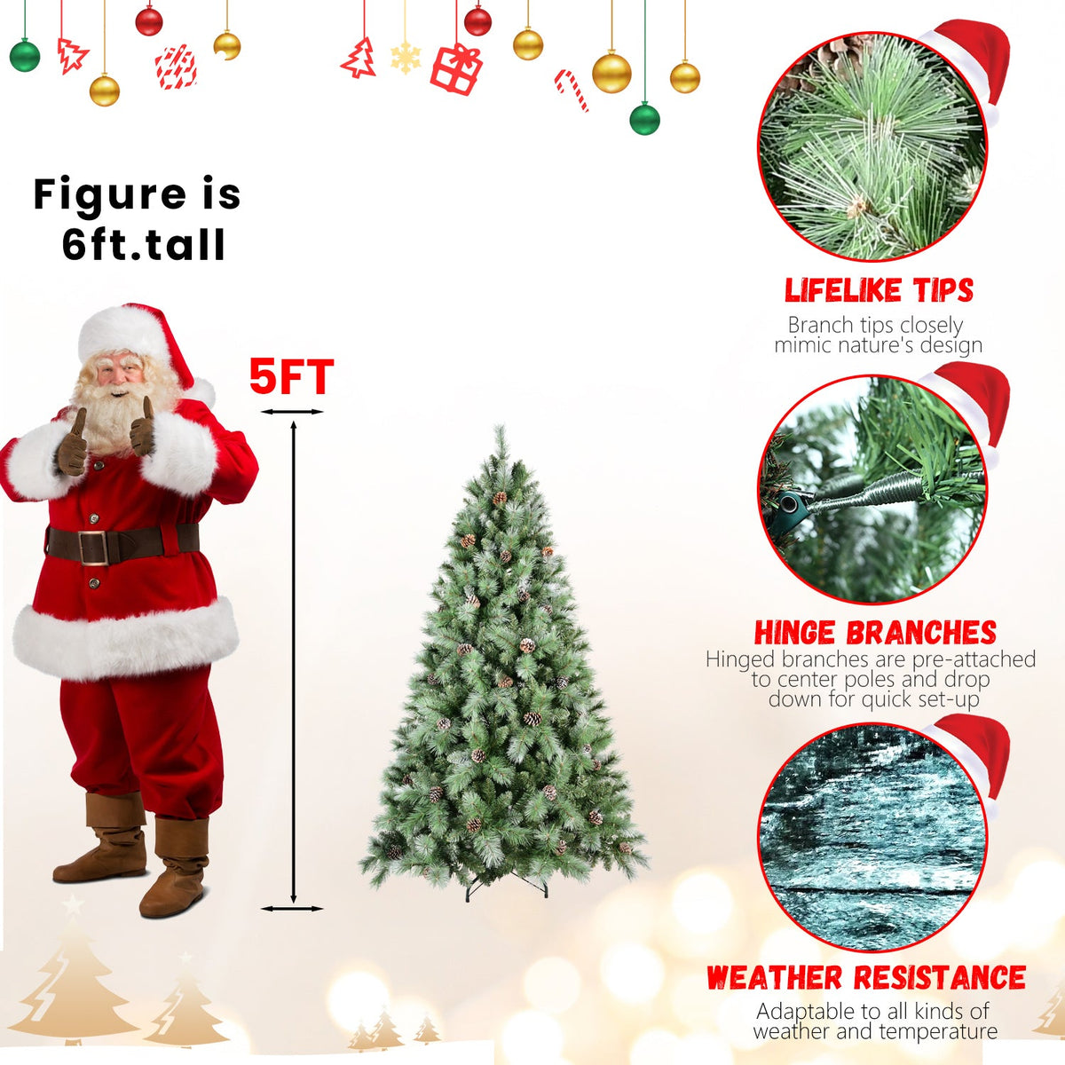 9Ft Christmas Tree with Pine Cones and Realistic Branches - Green