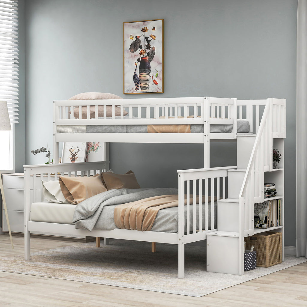 Bunk Bed with Staircase and Storage Options - Dark Gray or White