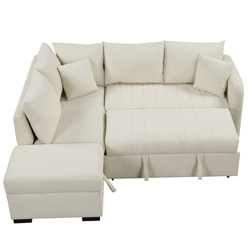 L-Shaped Sleeper Sectional with Pull-Out Bed and Storage Ottoman - Gray or Beige