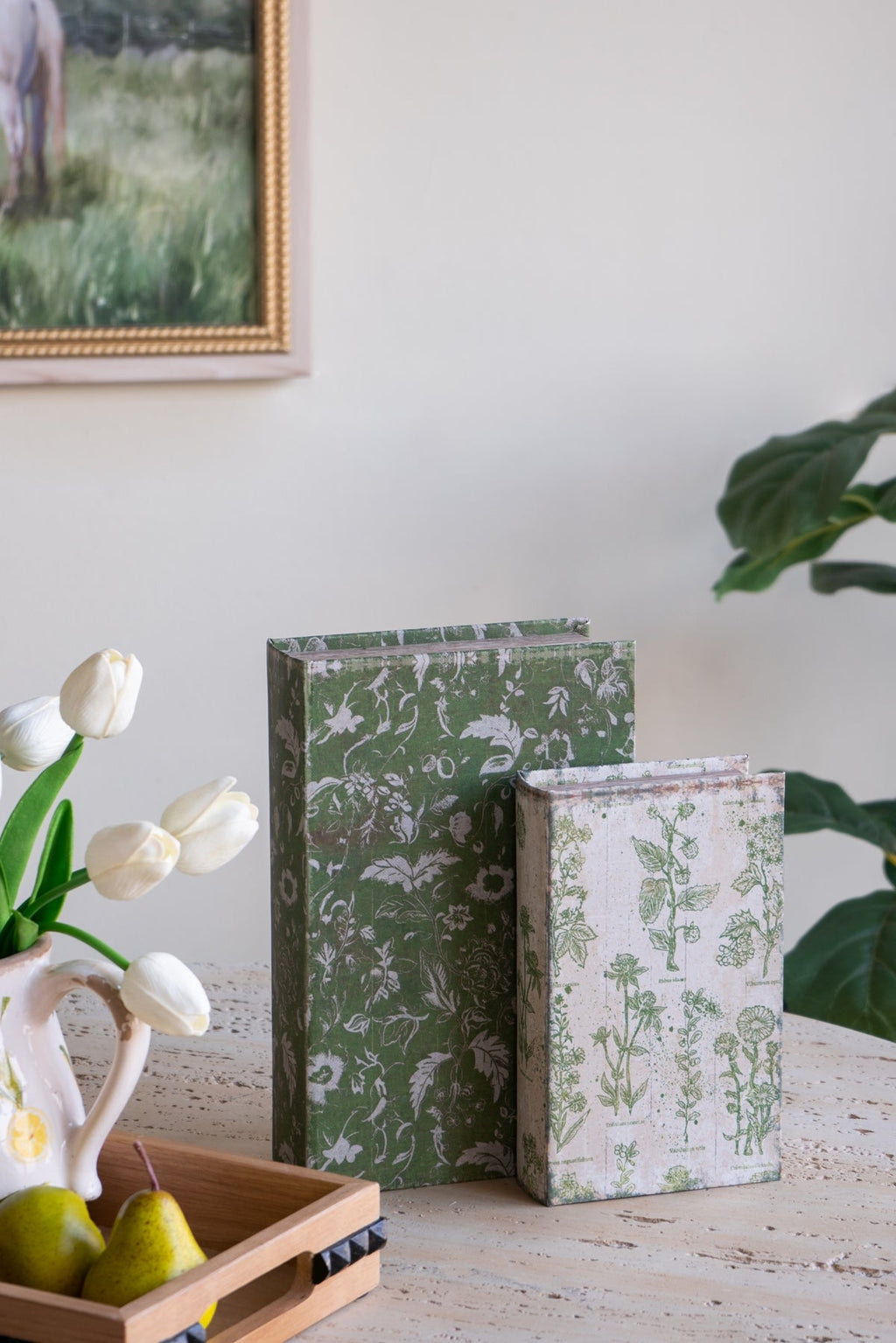 Rustic Floral Decorative Book Boxes with Hidden Storage - Set of 2