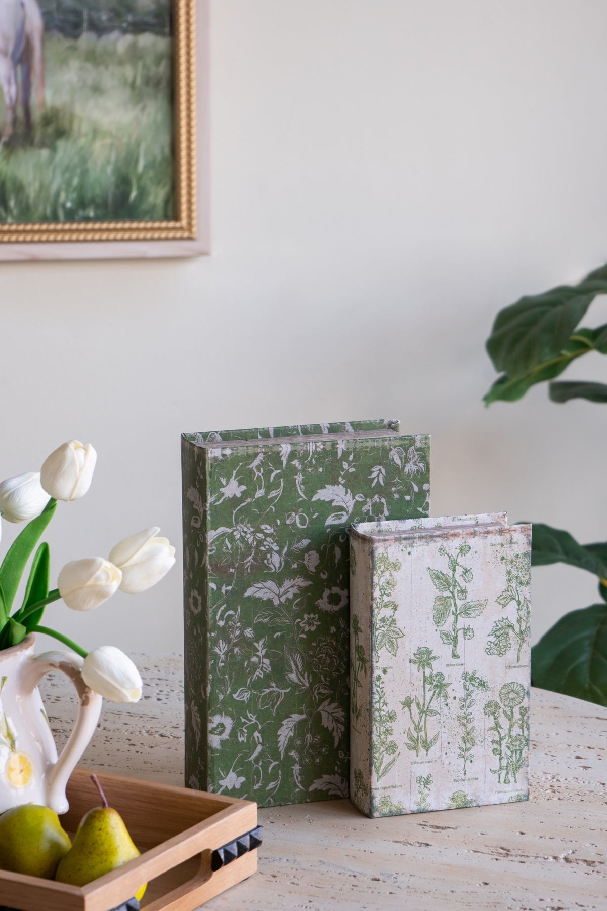 Rustic Floral Decorative Book Boxes with Hidden Storage - Set of 2