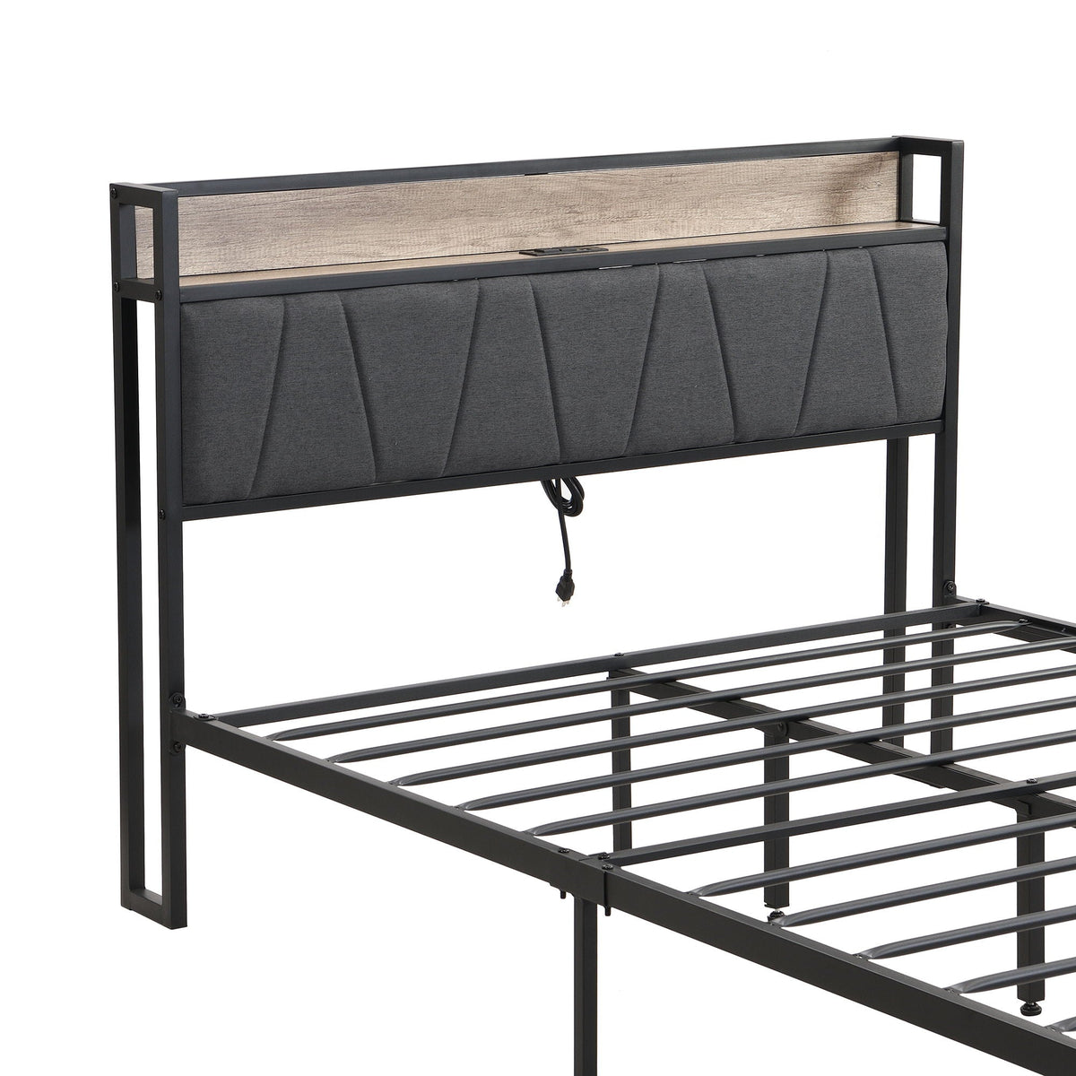 Modern Bed Frame with LED Lights and USB Charging - Light or Dark Brown