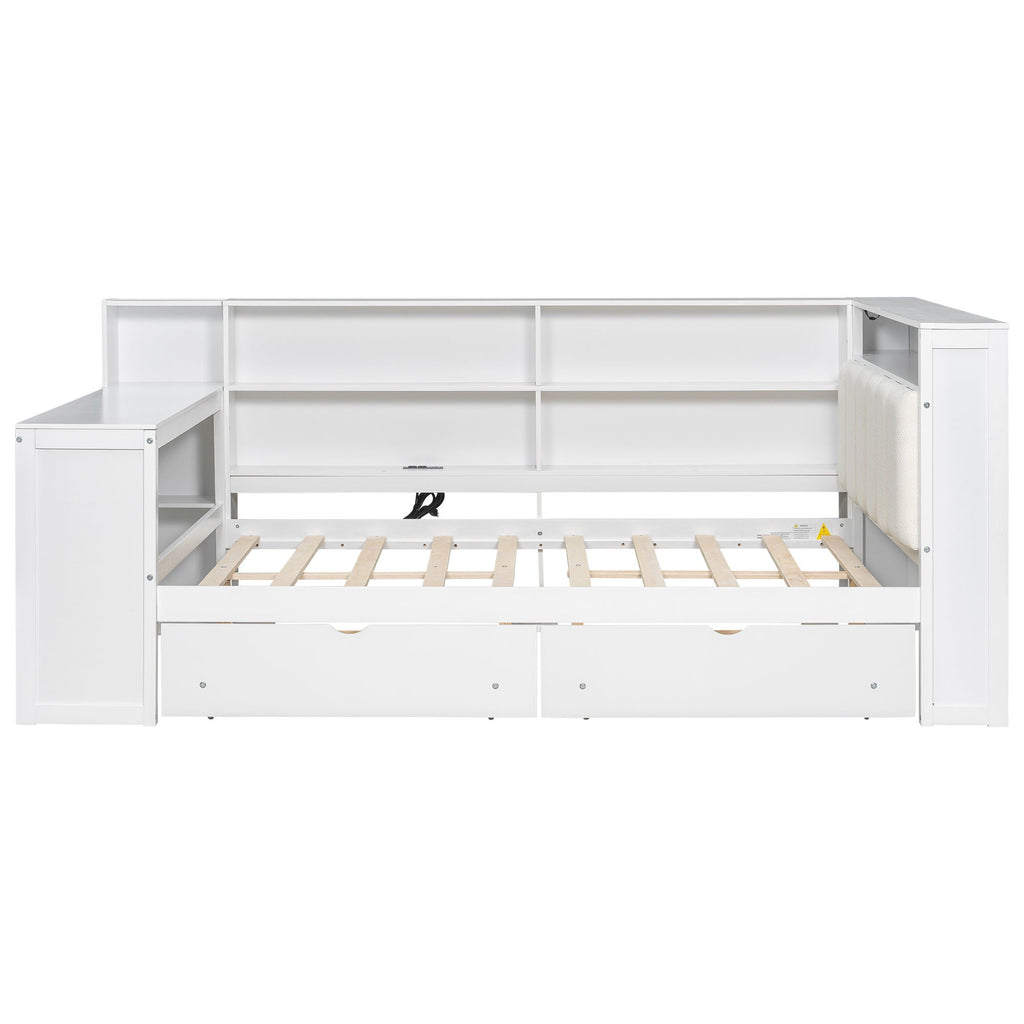 Platform Storage Bed with Shelves, Desk, Charging Station & LED - Full Size