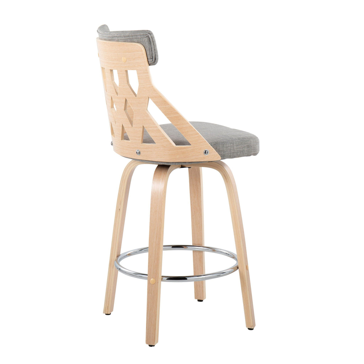 Mid-Century Modern Counter Stool with Lattice Back - Natural / Light Gray
