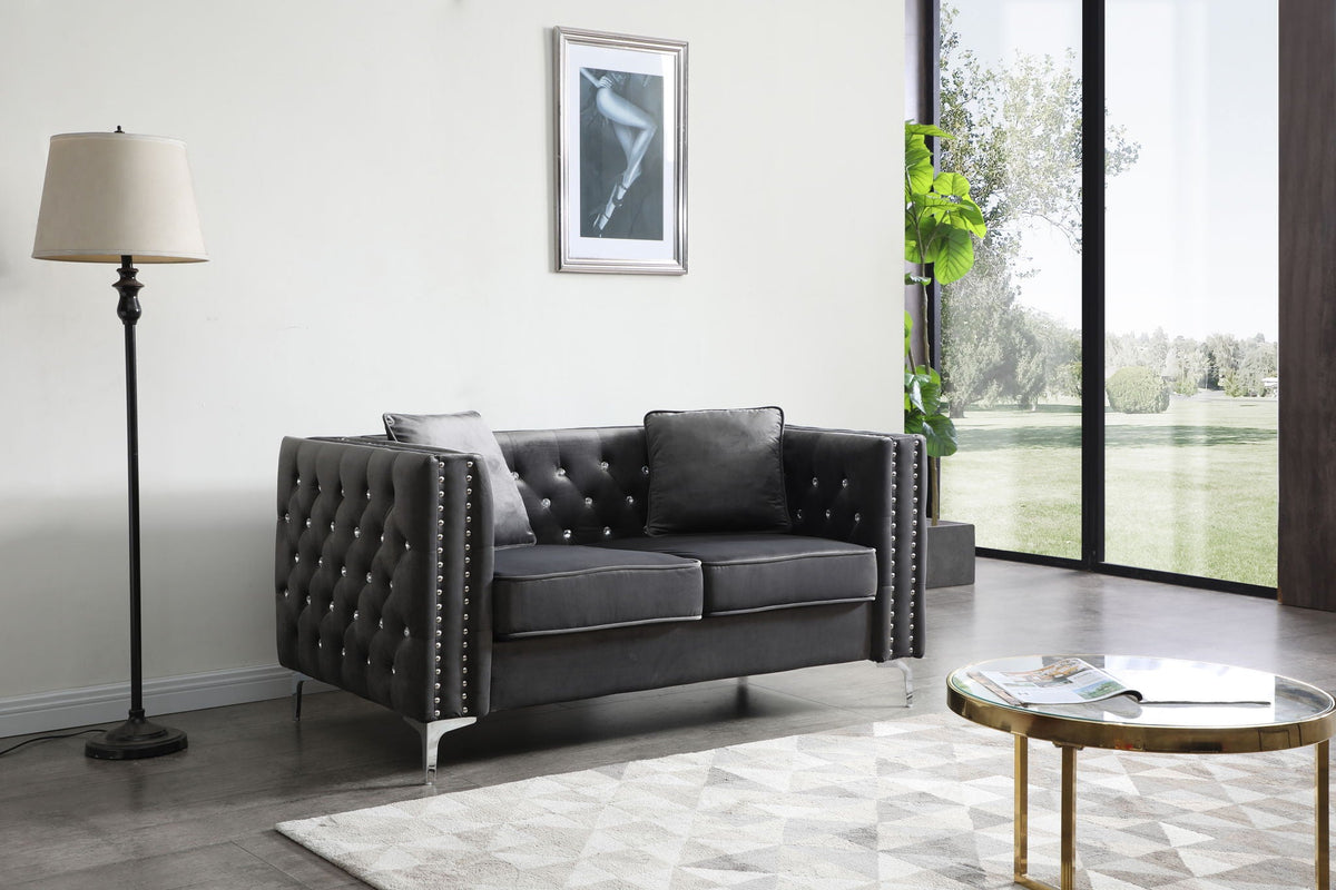 Elegant Track Arm Loveseat with Tufted Micro Suede - Multiple Colors