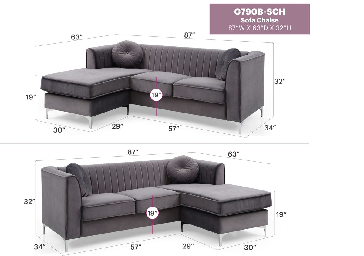Micro Suede Sofa Chaise with Channel Quilting - Multiple Colors