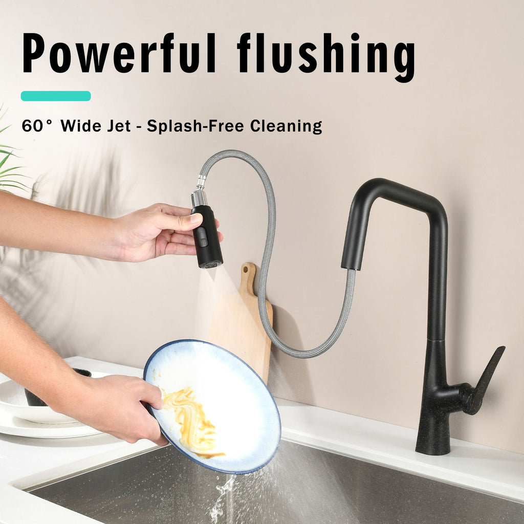Professional Kitchen Faucet with 3-Function 360 Sprayer - Black or Pearl Silver