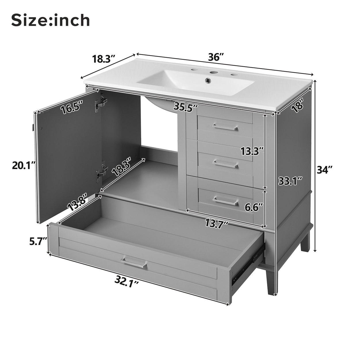 Traditional Bathroom Vanity Set with Soft Close Doors - Multiple Colors