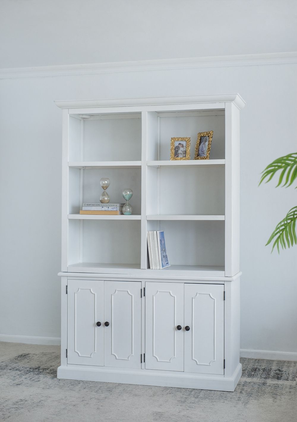French Country Wood Cabinet Bookcase with Solid Acacia Construction - Light Brown or White
