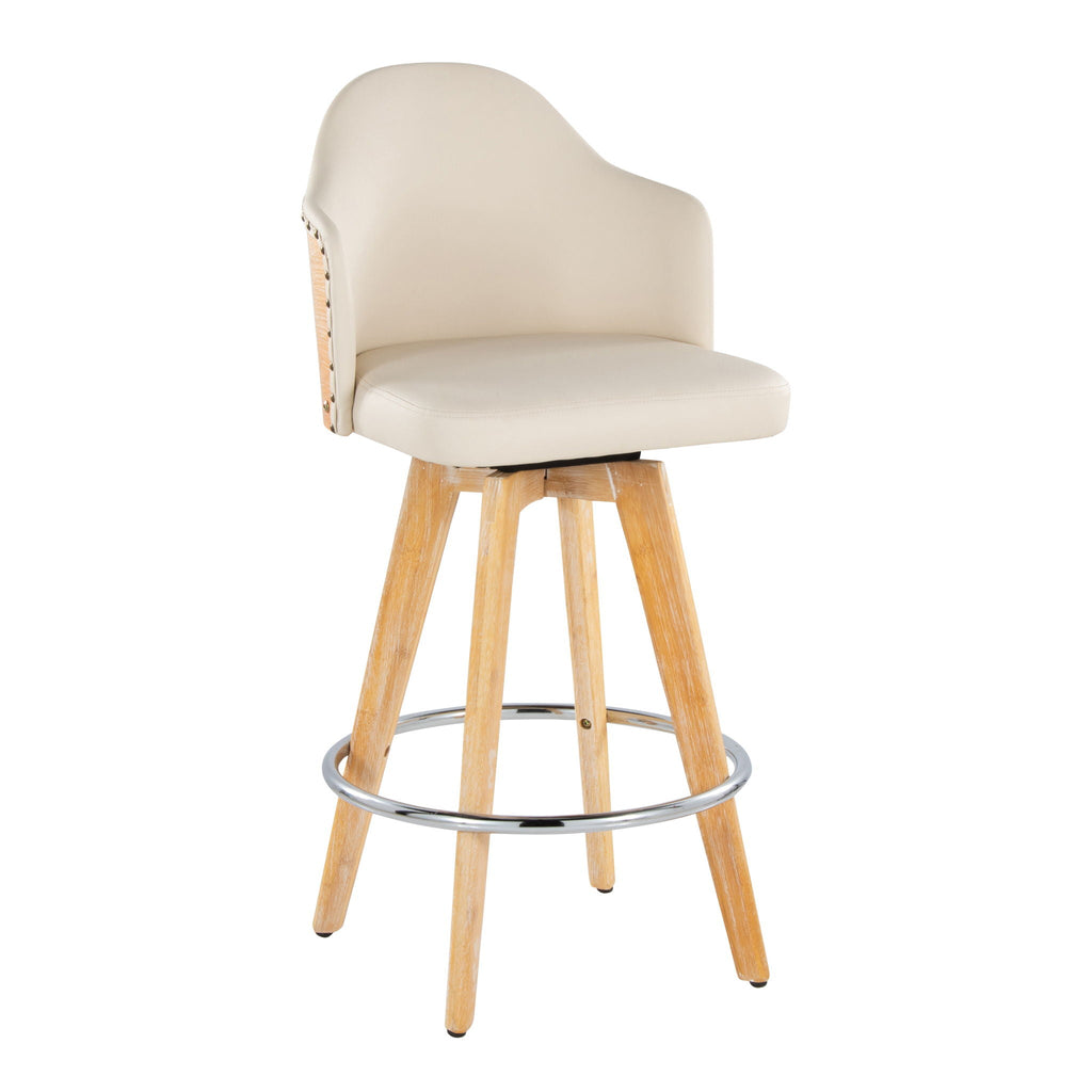 Contemporary Fixed Height Counter Stool with Bamboo Back & Swivel - Beige or Dark Gray