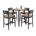 Beige 5-Piece Outdoor Patio Bar Set with Sintered Stone Table - Rounded Square Table & 4 Bar Stools