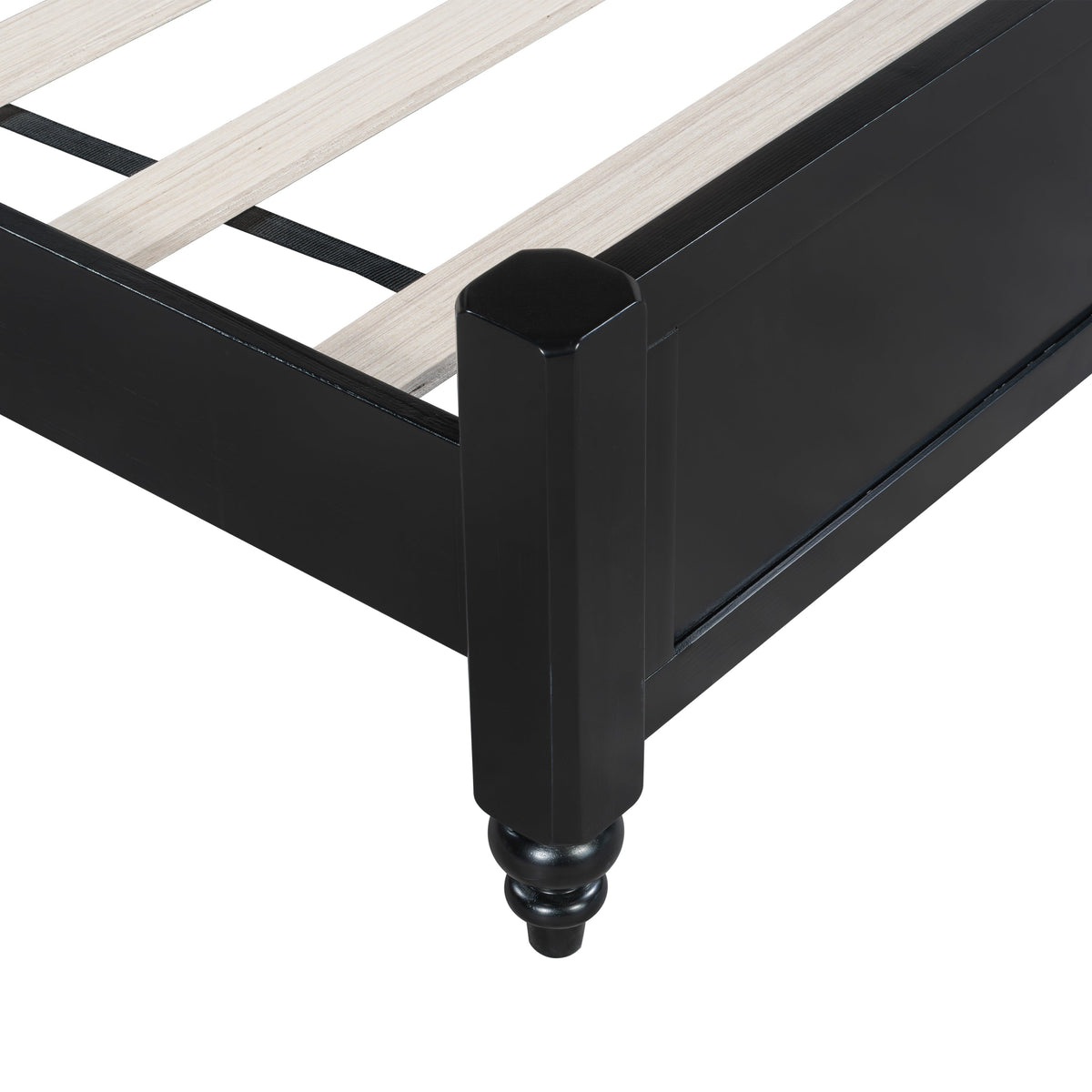 King Bed Frame Solid Wood Platform with Slats - Modern