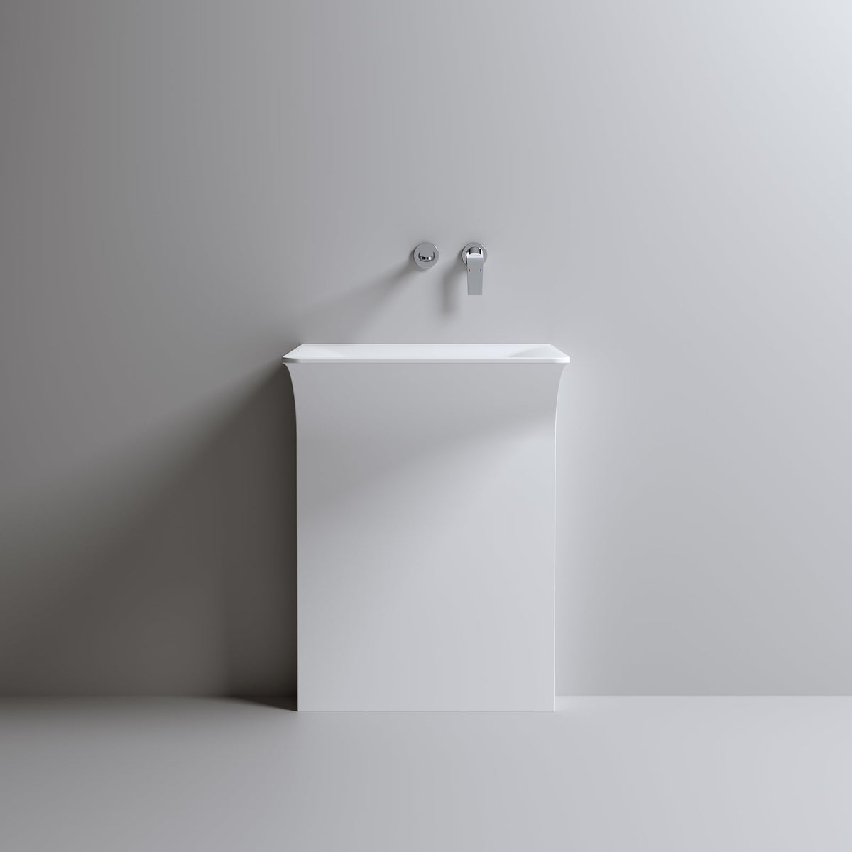 Modern Wall-Mounted Solid Surface Pedestal Sink with Hidden Linear Drain
