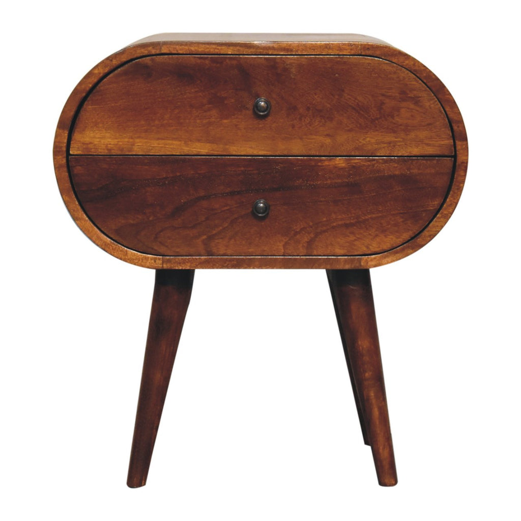 Solid Wood Circular Nightstand with Drawers - Chestnut Finish