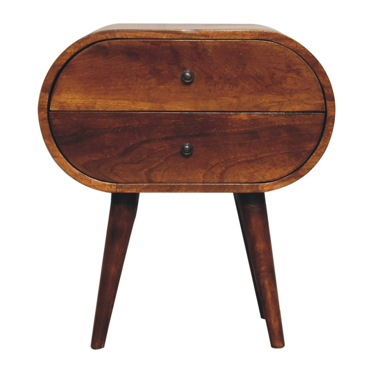 Solid Wood Circular Nightstand with Drawers - Chestnut Finish