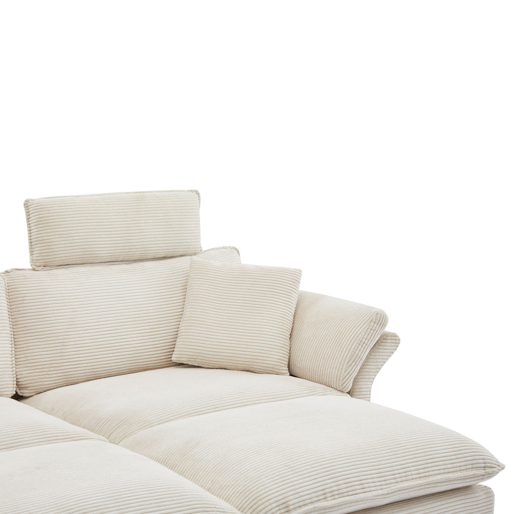 Modern Deep Seat Sectional Sofa with Ottoman - Corduroy - Black or Beige